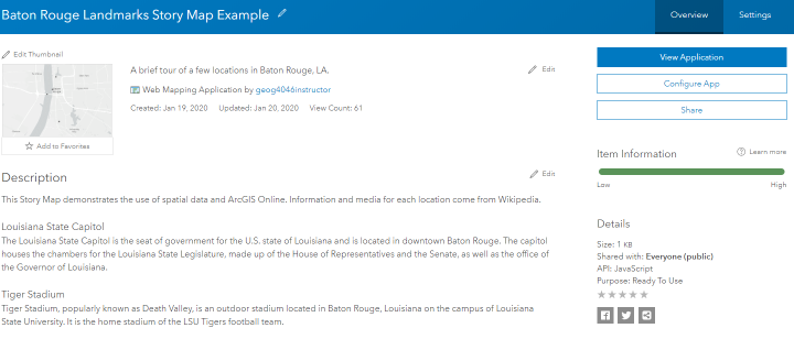 ArcGIS Online Item Details Page