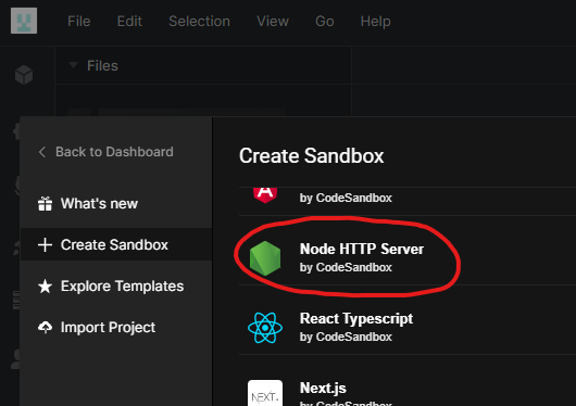 CodeSandbox Node template