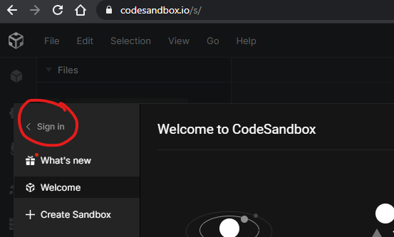 CodeSandbox sign in link