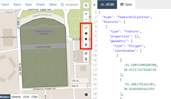 Drawing tools in geojson.io