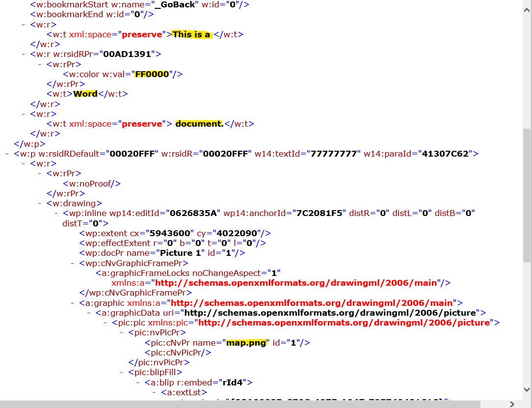 XML of a Word document